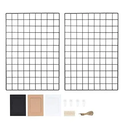 Black Grid Panel Set Of 2 Wire Wall Grid Photo Wall Multifunction Metal Mesh ... • £21.42