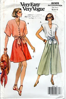  Misses'/Misses' Petite Top Shirts & Split Skirt  ©1991 Vogue # 8069 12-14-16 • $8.88