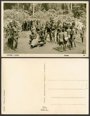 Uganda Congo Old Real Photo Postcard Pigmies Native Black Men Women Children Boy • £17.99