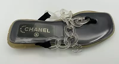 EUC AUTH CHANEL Sandals CC Logo Vintage Clear Lucite Chain Flip Flops 6.5 • £395.80