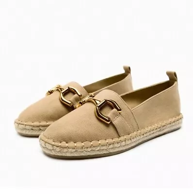 Zara Tan Espadrille Flats With Horse Bit - 38 - NWOT • $40