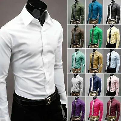 Men's Slim Fit Button Shirts Long Sleeve Casual Business Formal Dress Shirt Tops • $12.12