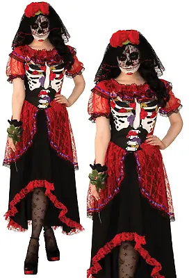 Day Of The Dead Ladies Mexican Fancy Dress Halloween Costume Skeleton • £24.99