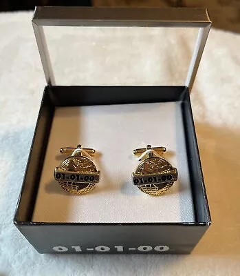 Millennium Y2K 2000  CUFF LINKS Gold Tone Metal ~ Never Worn New In Box • $14.99