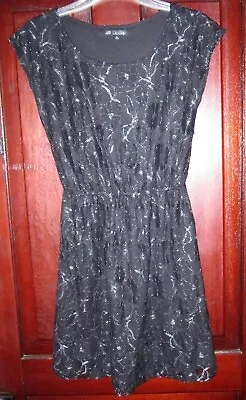 BeBop Sz S Lace Dress Stretch Mesh Fishnet Black Silver Floral Cinched Fit Flare • $15.99