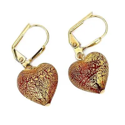GlassOfVenice Murano Glass Ca D'Oro Heart Earrings - Red • $48.95