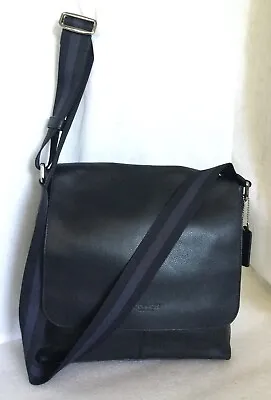 COACH Mens Unisex Blk Leather Messenger Cross Body/Shoulder Bag Made In India • $189
