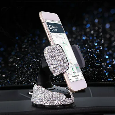 Car Phone Holder Dashboard Stand Bling Diamond Rhinestones Accessories Universal • $16.78