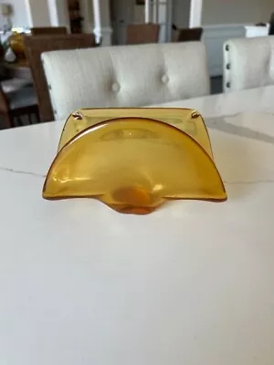 Vintage Murano Italy Amber Hand Blown Art Glass Napkin Letter Holder 6.75  EUC • $12.95