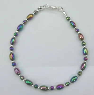 Rainbow Hematite Beaded Bracelet Multicoloured 7.5  - B17 • £3.49