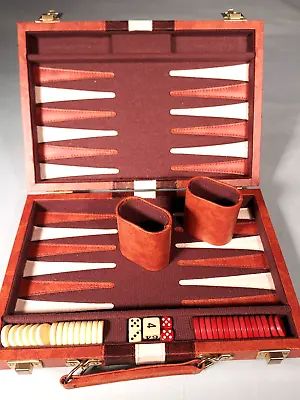 Vintage Travel Backgammon Set Compact 8x11 Faux Leather Exceptional Detail 1970 • $16.14