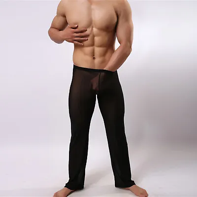 Mens Sheer Mesh Sleep Lounge Long Pants See Through Underwear Pajamas Nightwear • $14.93