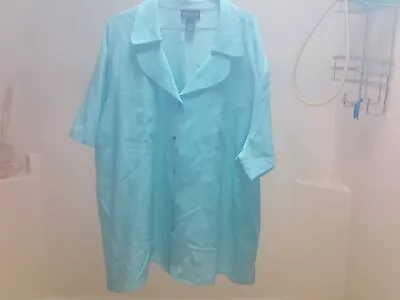 Maggie Barnes Blouse Size 3X Aqua Short Sleeve Top Shirt Pockets Rhinestones • $8.95