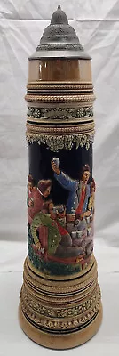 Vintage Large 24  Pewter Lidded German Ceramic Beer Stein Tankard New Displayed • $199