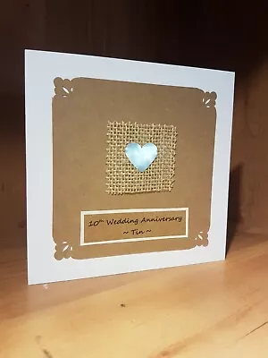 £4.20 • Buy Handmade 10th Wedding Anniversary Card. Tin Anniversary Heart Card
