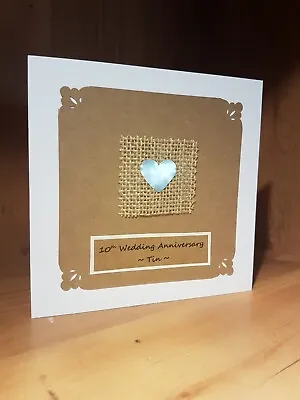 Handmade 10th Wedding Anniversary Card. Tin Anniversary Heart Card • £4.20
