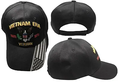 Vietnam Era 1960-1975 Veteran Black With USA Flag On Bill Embroidered Cap Hat • $12.88