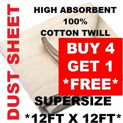 12ft X 12ft LARGE DUST SHEET HEAVY DUTY COTTON TWILL PROFESSIONAL DUST SHEET • £10.85