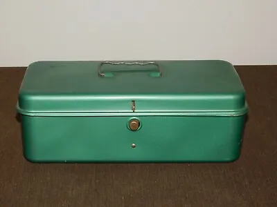 Vintage 11 1/4  X 4 3/4  X 4  High Green Metal Security Documents Box • $55.99