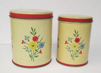 2 Vintage Used Metal Canisters W/ Flowers Shabby Farmhouse Cottage Kitchen  Rj • $19.99