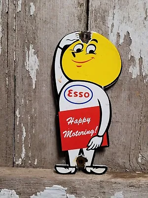 Vintage Esso Porcelain Sign Motor Oil Drop Boy Plaque Happy Motoring Service • $122.08