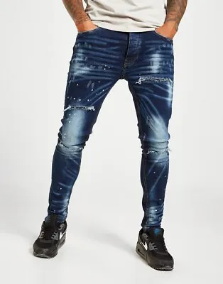 £49.99 • Buy Valere Milano Mens Slim Fit Tapered Jeans Ripped Repair Stretch Denim Trousers V