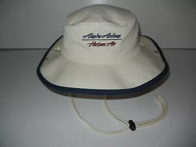 Vtg Y2k ALASKA AIRLINES X HORIZON AIR Brown WIDE BRIM SUN HAT Summer Pilot Cap • $67.49