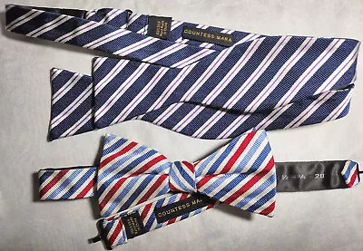 Countess Mara Adjustable Self Tie Pre-tied Bow Bowtie Silk Stripes Blue Lot Of 2 • $16.99