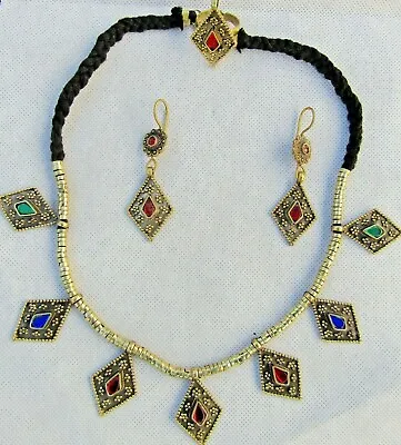 Afghan Jewelry Necklace With Ring Earrings Handmade Retro Wedding Vintage Tribal • £17.99