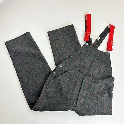 WOOLRICH Vtg 1994 Wool Malone Plaid Overalls Medium 31  Inseam USA Charcoal Red • $110