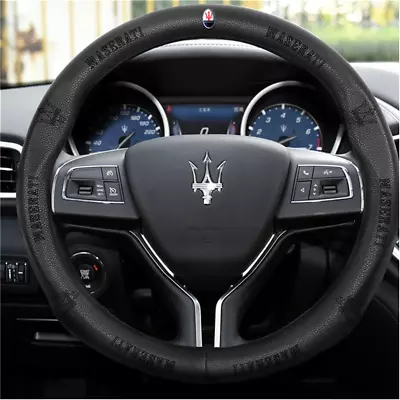 38CM Black Genuine Leather Pinhole Car Steering Wheel Cover For Maserati Ghibli • $33.98