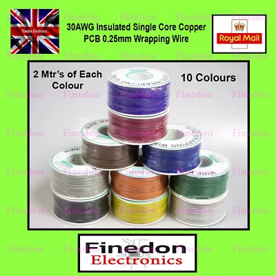 2m Of Each 10 Colour 30AWG Insulated Single Core Copper PCB 0.25mm Wrapping Wire • £4.48