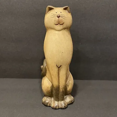 Smiling Cat Red Clay Tall 9  Pottery Statue Folk Art Rustic Brown Farmhouse • $14.95
