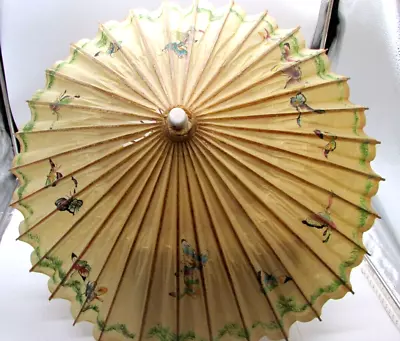 Vintage Bamboo Rice Paper Umbrella Butterflies Hand Painted Pretty Unique • $26