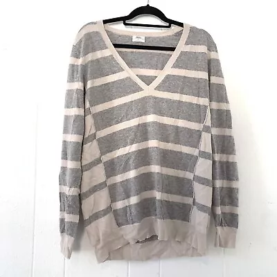 Wallace Madewell Womens Large Sweater Wool Cashmere Blend Striped Grey V Neck • $29.99