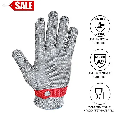 Safety Cut Proof Stab Resistant Butcher Gloves Stainless Steel Wire Metal Mesh L • £8.99