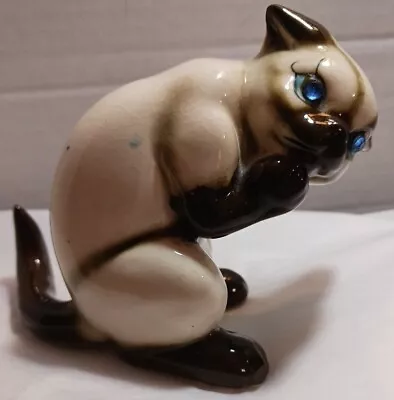 Vintage Siamese Cat With Blue Crystal Eyes 3.5   Japan  Ceramic  RARE • $23.95