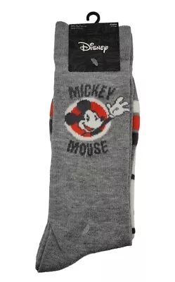 2 Pair Disney Mickey Mouse Emotions Vintage Style Mens Crew Socks Size 10-13 • $7.98