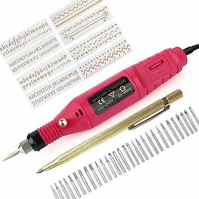Electric Micro Engraver Pen Kit DIY Engraving Machine Kit W/30 Bits & 8 Stencils • $24.62