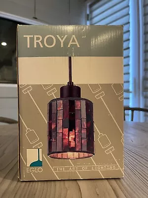Troya 1-Light Antique Brown Hanging/Ceiling Island Light With Mosaic Glass Shade • $55