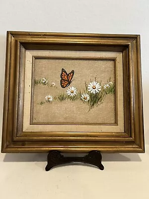 Vintage Framed Butterfly And Daisy Painting • $34.99