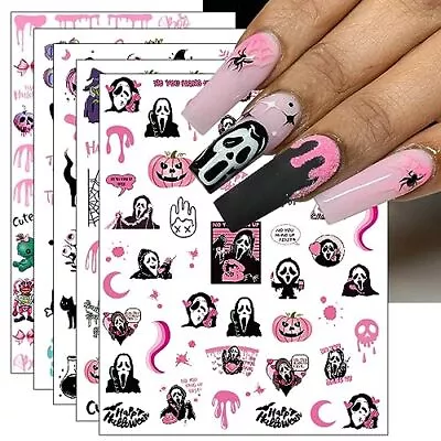 JMEOWIO 9 Sheets Pink Halloween Nail Art Stickers Decals Self-Adhesive...  • $17.99
