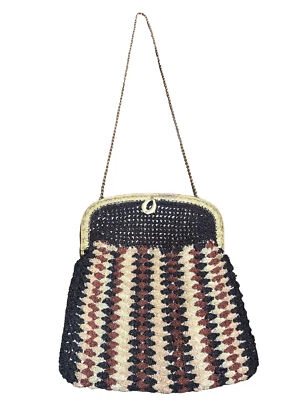 $18 • Buy VTG Woven Chenille Purse Chain Push Button Clasp Fall Colors