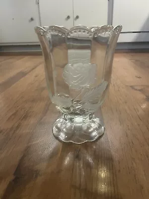 ** Mikasa~ Clear Crystal Flower Vase With Frosted Etched  Rose Accents - Vg+ • $34.95