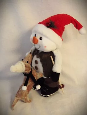 Dachshund Chocolate Dapple Sculpture Snowman Skiing Plush Tabletop Winter Decor • $28