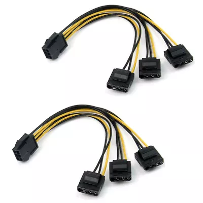 2pcs PCIe 6pin Female To 3 Molex IDE 4pin Female Graphic Card Power Supply Cable • $8.90