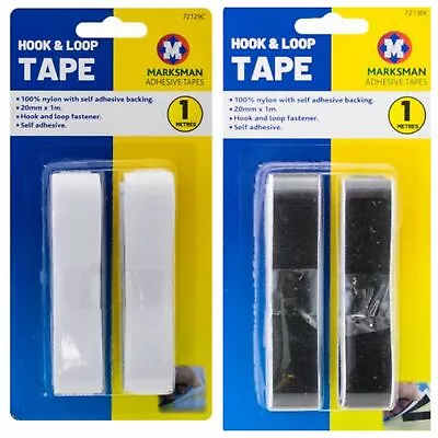 Self Adhesive Tape Strips Sticky Hook And Loop Fastener Extra Strong 20mm 1m • £2.95