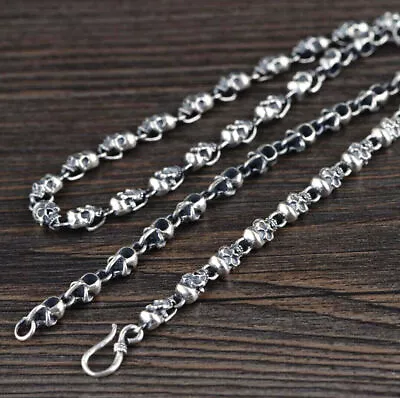 Mens Sterling Silver Skull Beaded Chain Necklace 20  22  A2900 • $170