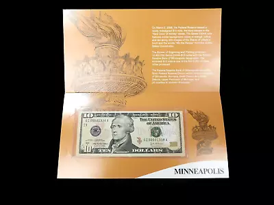 2004 $10 New Color Of Money Minneapolis Low Serial # 00001338 In BEP Folder • $0.99