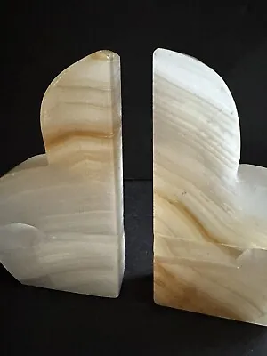 Fleur De Lis Bookends Hand Carved Alabaster Marble Onyx Vintage Set Of 2 • $24.50